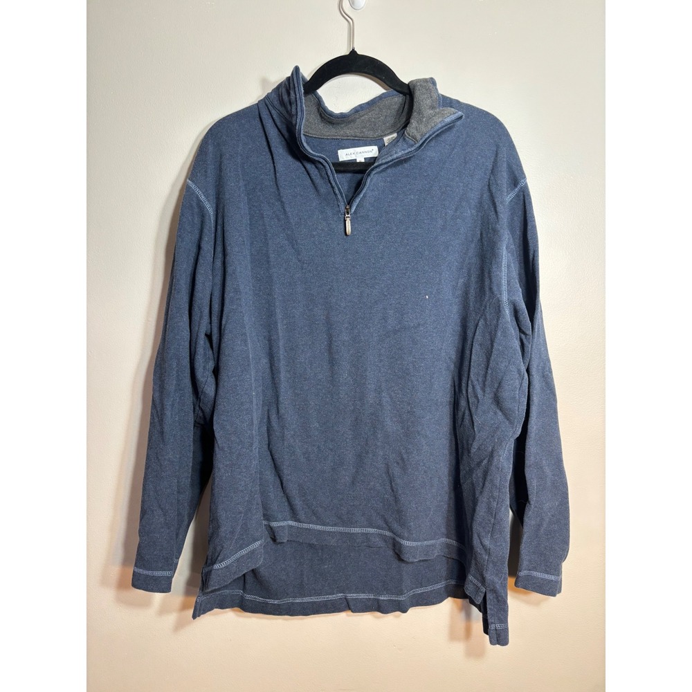 Alex Cannon Mens XL Blue 100% Cotton Quarter Zip Pullover‎ Sweater Elbow Patches